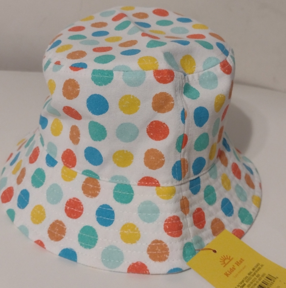 Sun Squad Kids Multi-colored Polka Dot Bucket Hat White